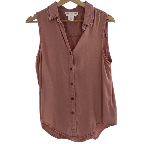 C&C California Tops - C&C California Button Up Sleeveless Lyocell Blouse Small  Peach Pink